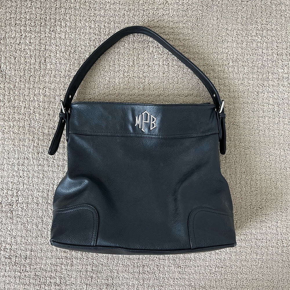 Initials Inc. Black Monogramed Hobo Shoulder Bag
